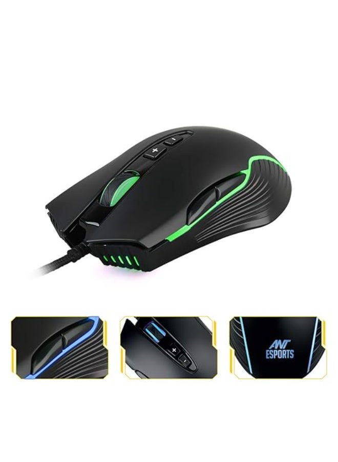 ANT Esports Renewed - GM500 RGB Wired Gaming Mouse | 6 DPI Sensitivity Level adjustments | Equipped with HUANO Mouse switches - Black - Image 3